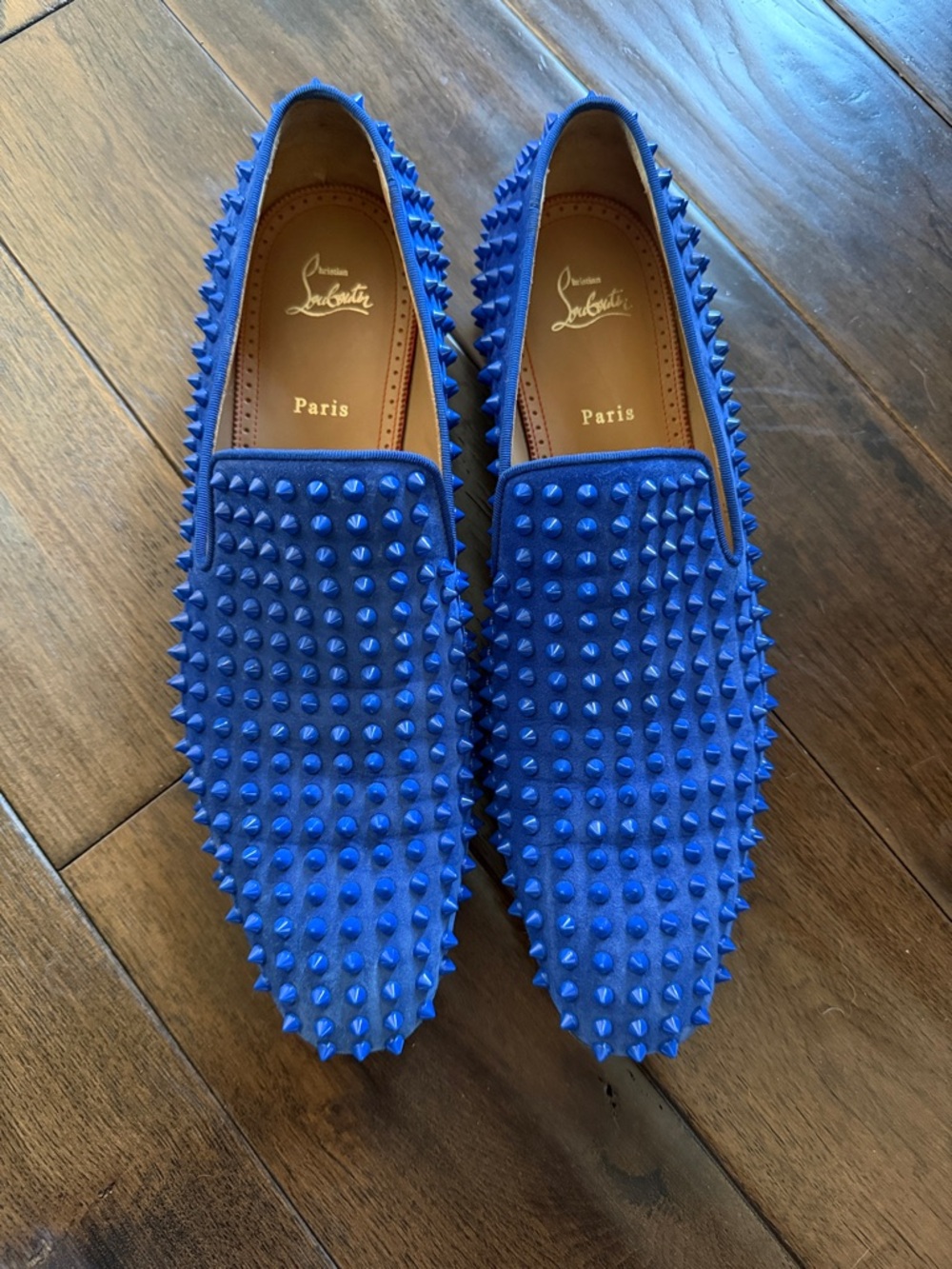Christian Louboutin Men’s Cobalt Blue Spiked Suede Loafers